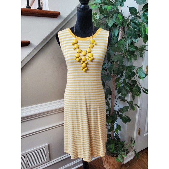 Time And Tru Yellow White Striped Round Neck Sleeveless Knee Length Dress XL - Picture 1 of 13